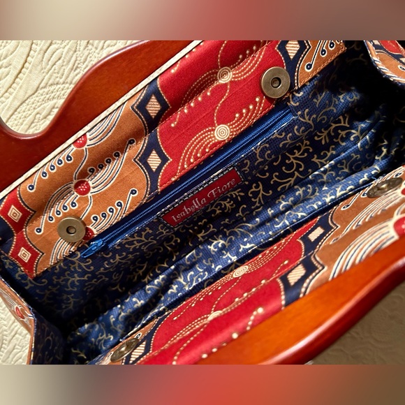 Isabella Fiore Vintage embroidered beaded bag clutch purse with wooden handles - Picture 8 of 12